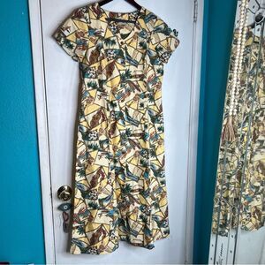 Vintage Hilo Hattie Maxi Dress 18 Yellow Hawaiian Coastal Beachy Patio